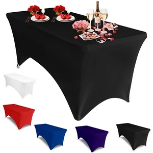 6FT Rectangular Tight Fit Table Cover Spandex Stretch Trestle Tablecloth 5 Color - Picture 1 of 43