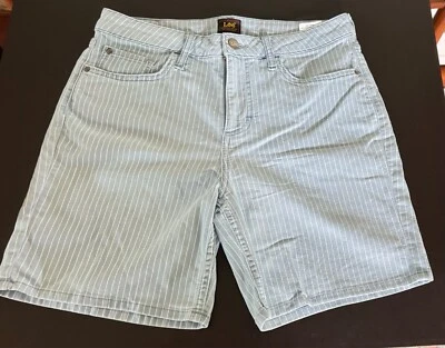 Pantalones Cortos LEE Jeans Azul Cambray Rayas, 5 Bolsillos 6.5" Entrepierna Talla 10M Foto 1 de 4