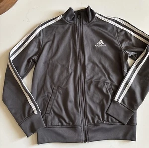 Adidas Big Kids Sz Small (8/10)-Track Jacket Full Zip Grey With White Stripes - Picture 1 of 5