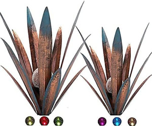 2Pcs Tequila Rustic Sculpture Metal Agave Plant Home Decor Rustic Hand Painted M