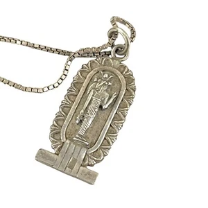 Vintage Sterling Silver Egyptian Cartouche Pendant Necklace - Picture 1 of 6