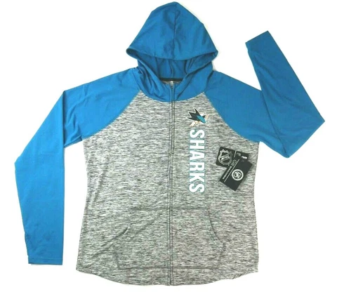 San Jose Sharks G-III Sports Raglan Teal Grey Full-Zip Hoodie Womens Large New Cover