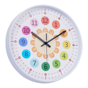 Round Learning Clock for Kids Children's Teaching Time Silent Non Ticking - Picture 1 of 13
