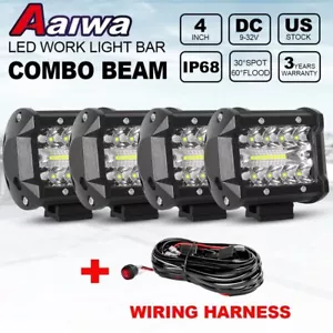 4x 4Inch LED Work Light Bar Spot Flood Cube Pods Driving Fog Offroad ATV + Wire - Bild 1 von 18