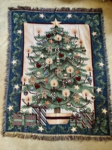 Vintage Mohawk USA arazzo lancio coperta albero di Natale frangia 54 x 48 - Foto 1 di 14