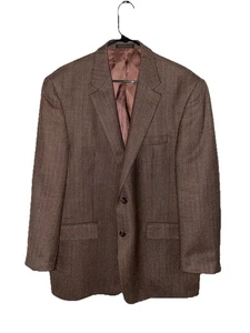 Men’s Chaps Blazer Brown Tan Neutral Lambswool Houndstooth Sport Coat Jacket - Picture 1 of 7