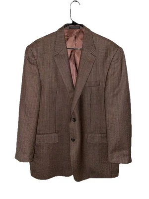 Men’s Chaps Blazer Brown Tan Neutral Lambswool Houndstooth Sport Coat Jacket - Image 1 of 4