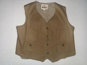VINTAGE WOOLRICH WOOL SHERPA LINED VEST KHAKI HUNTING OUTDOOR WARM XL SNAP - Picture 1 of 11