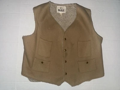VINTAGE WOOLRICH WOOL SHERPA LINED VEST KHAKI HUNTING OUTDOOR WARM XL SNAP - Image 1 of 4
