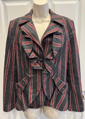 L.A.M.B. 2009 Stripe button Blazer Size 6 Gray Wool Gwen Stefani - Image 1 of 4