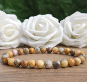 Crazy Lace Agate Bead Stretch Bracelet, 8mm Yellow Natural Stone Beaded Bracelet - Picture 1 of 8