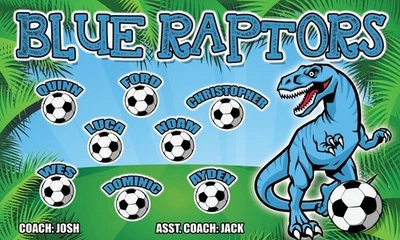 Blue Raptors - Banner de equipo de fútbol - (3 pies x 5 pies) Nombre de tu equipo y diseño personalizado Foto 1 de 3