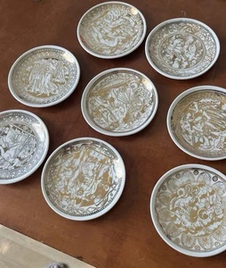 Fornasetti Vintage Gold/white Coasters Set Of 8 - Picture 1 of 3