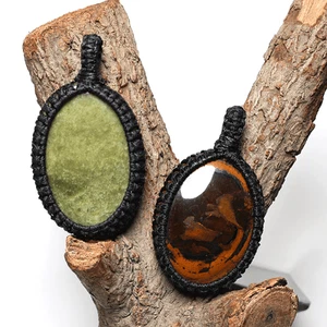 2 piezas colgantes de piedras preciosas de macramé boho y ojo de tigre natura... - Imagen 1 de 12