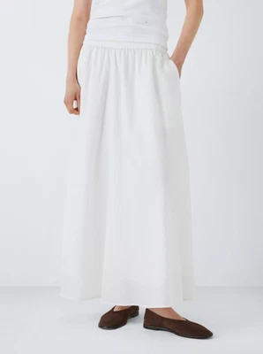 John Lewis Pleated Maxi Skirt, Off White, 16 - Image 1 of 4