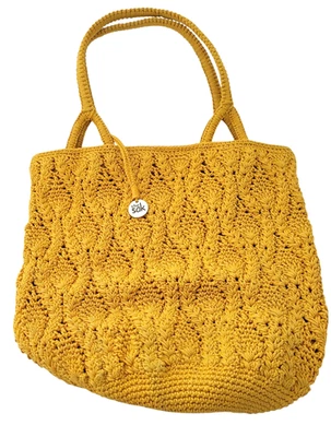 The Sak Y2K CROCHET Grande Amarillo Cartera Asa Superior Bolso de Hombro Bolso Dije Logo Foto 1 de 4