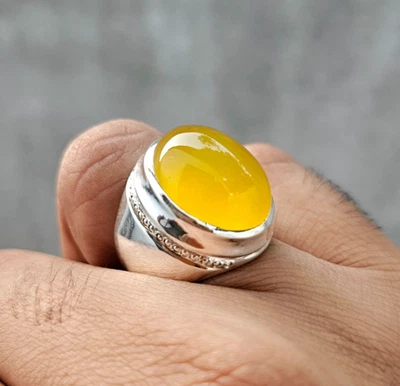 Yemeni Aqeeq Ring, 925 Sterling Silver Natural Agate Ring, Shia Ring Real Agate - Image 1 of 4