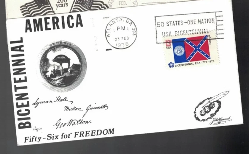 GEORGIA STATE FLAG  1976 FALKON  cachet fdc  ATLANTA STATE CAP CANCEL VF UNADDR - Image 1 of 1