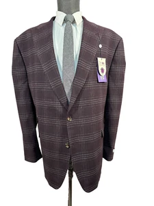 New TAYION Mens Maroon Burgundy Overcheck BIG TALL Sport Coat Blazer Jacket 52R - Picture 1 of 10