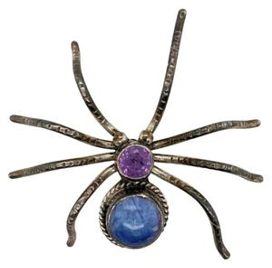 ÚNICO Broche Prendedor Plata de Ley 925 SW 2.25" Araña Howlita Amatista 8.24 Gramos - Imagen 1 de 4