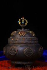 6.8"Tibetan Buddhism temple copper painted Incense burner Censer