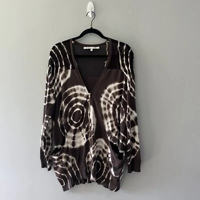 Cárdigan Suéter RACHEL Rachel Roy Marrón Tie Dye Cuello en V Cremallera Talla Mediana Larga Foto 1 de 4