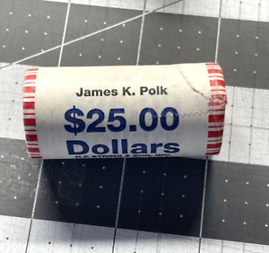 presidential golden dollars 25 roll !  JAMES K POLK Bank Wrapper Roll