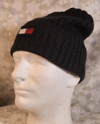 Gorro Tommy Hilfiger malha algemada azul marinho com logotipo icônico da bandeira, quente ENVIO GRÁTIS! - Imagem 1 de 3