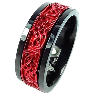 Red Viking Spinner Ring Black Stainless Steel Celtic Norse Anti Anxiety Band - Picture 1 of 4