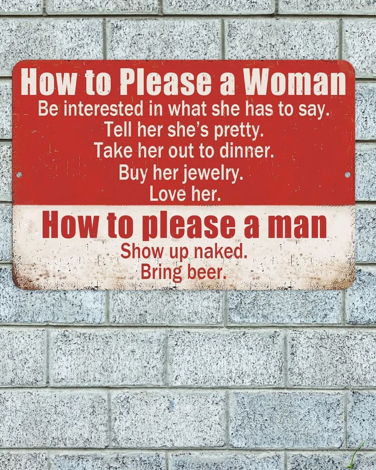 How To Please A Woman A Man Sign Aluminum Metal 8"x12" Funny Garage Man Cave - Image 1 of 1