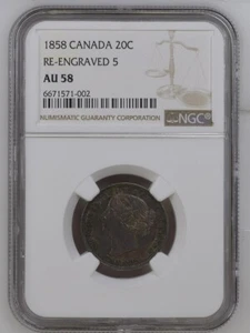 1858 KANADA VICTORIA SILBER 20 CENT MÜNZE NGC BEWERTET TOP POP EINZELN FEINSTE AU58 - Bild 1 von 2
