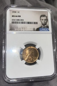 1930 P Lincoln Wheat Penny NGC MS-66 RB. NGC Value of $60 - Picture 1 of 2