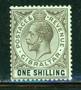 GIBRALTAR 71 SG81 MH 1912 1sh black/green KGV Wmk Mult Crown CA CV$20 - Picture 1 of 2