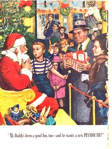 1949 Christmas Santa Claus Original Life Magazine Vintage Print Ad Plymouth Car - Picture 1 of 1