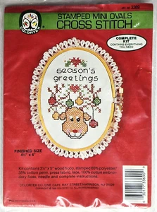 Vtg Colortex Christmas Reindeer Season's Greetings Stamped Cross Stitch Kit NEW - Picture 1 of 4
