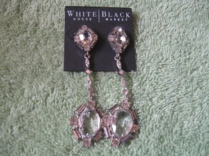 NEW WHITE HOUSE BLACK MARKET Clear Crystal CZ Baguette Silver Earrings Statement - Picture 1 of 5