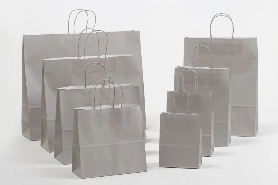 Papiertragetaschen grau Kordel Papiertüten Papiertragetashe grey Tüte gray - Bild 1 von 1