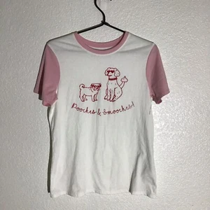 Bobs from Skechers Womens XS Pooches & Smooches Crew Neck T-Shirt Pink/Red/White - Picture 1 of 5