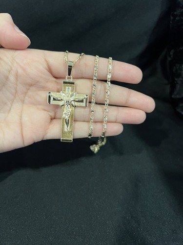 Ciondolo croce crocifisso donna uomo placcato oro e catena Valentino ORO LAMINADO