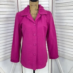 Chico’s Jacket Womens Small Pink Shimmer Ruffle Collar Trench Twill Lightweight - Picture 1 of 13
