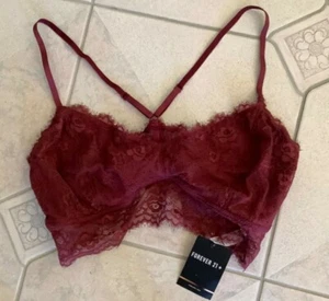 Forever 21 - Women's Lingerie Burgundy Sheer Lace Racer Back Bralette - size 0X - Picture 1 of 3