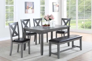 Cudillero 6-Pcs Dining Set with Bench in in Grey Finish and Upholstered Cushions - Picture 1 of 1