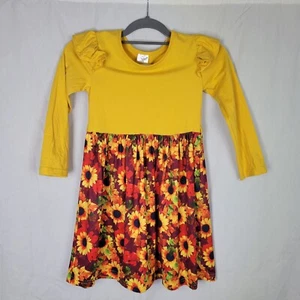 Boutique Mustard Yellow Ruffled Shoulder Sunflower Dress - Picture 1 of 7