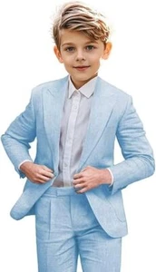 Boys Linen Suit 2 Piece Casual Suits for Toddler Boys Kids Prom Suit Beach - Picture 1 of 30