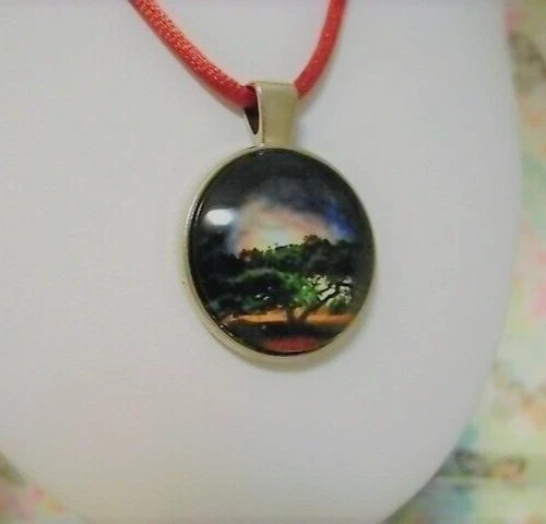 COLLAR-Árbol de la Vida Colgante Cúpula de Vidrio 20" Cordón de Seda y Cadena Original Foto 1 de 4