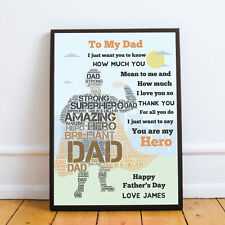 Personalised Superhero DAD Daddy Fathers Day Gifts Word Art A4 Framed Prints