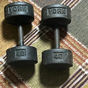 TWO YORK ROUNDHEAD DUMBBELLS WEIGHT 40 LB. EACH - Picture 1 of 4