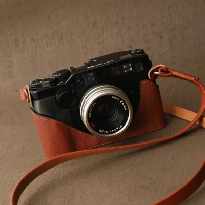 Vintage Real Leather Camera Bag Half Case Cover Grip Neck Belt For Contax G1 G2 - Image 1 of 4