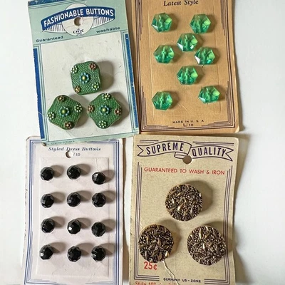 Lot Vintage Black & Green Glass & Plastic Buttons Original Store Cards - Image 1 of 4