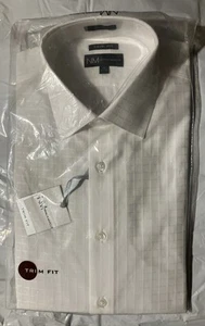 NEIMAN MARCUS Trim Fit Size 15 32/33 White Shirt-Checkered Design MSRP $92 - Picture 1 of 4